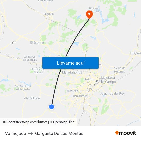 Valmojado to Garganta De Los Montes map
