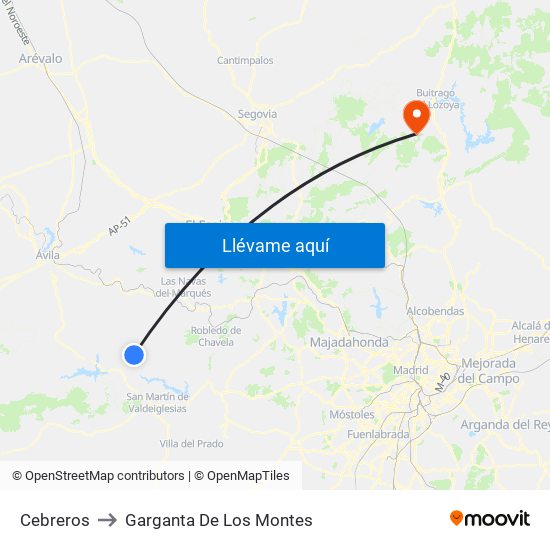 Cebreros to Garganta De Los Montes map