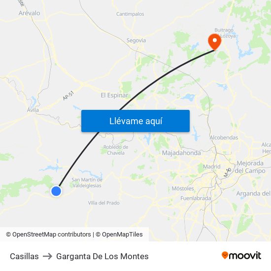 Casillas to Garganta De Los Montes map