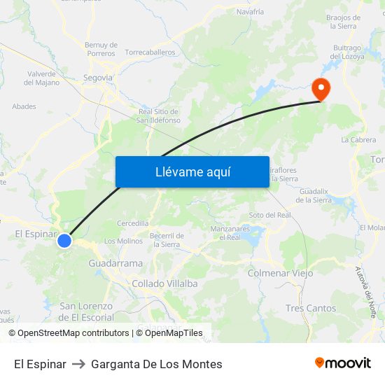 El Espinar to Garganta De Los Montes map