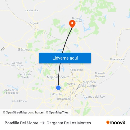 Boadilla Del Monte to Garganta De Los Montes map