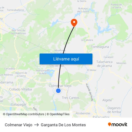 Colmenar Viejo to Garganta De Los Montes map