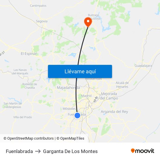 Fuenlabrada to Garganta De Los Montes map