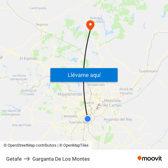 Getafe to Garganta De Los Montes map