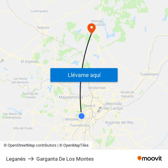 Leganés to Garganta De Los Montes map