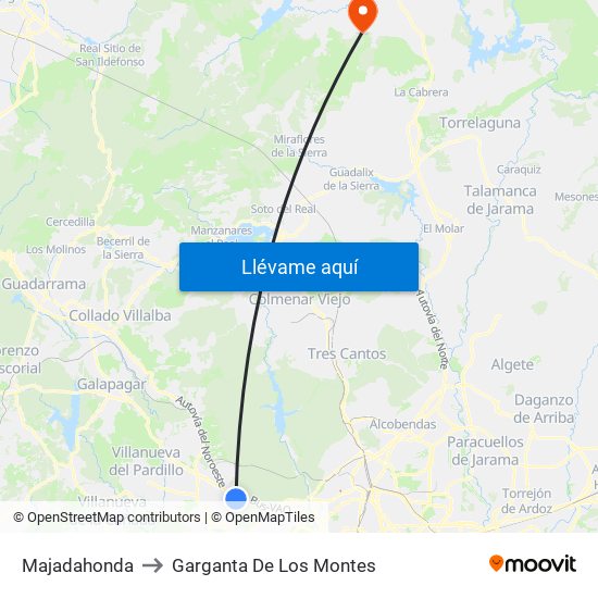 Majadahonda to Garganta De Los Montes map