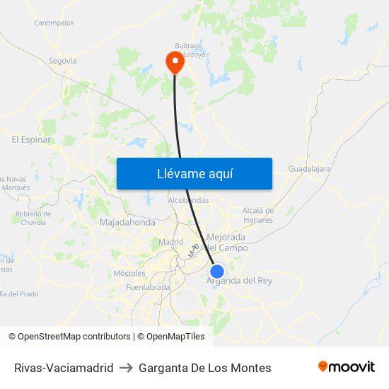 Rivas-Vaciamadrid to Garganta De Los Montes map