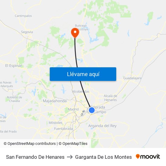San Fernando De Henares to Garganta De Los Montes map