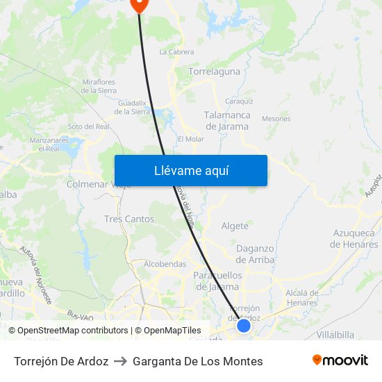 Torrejón De Ardoz to Garganta De Los Montes map