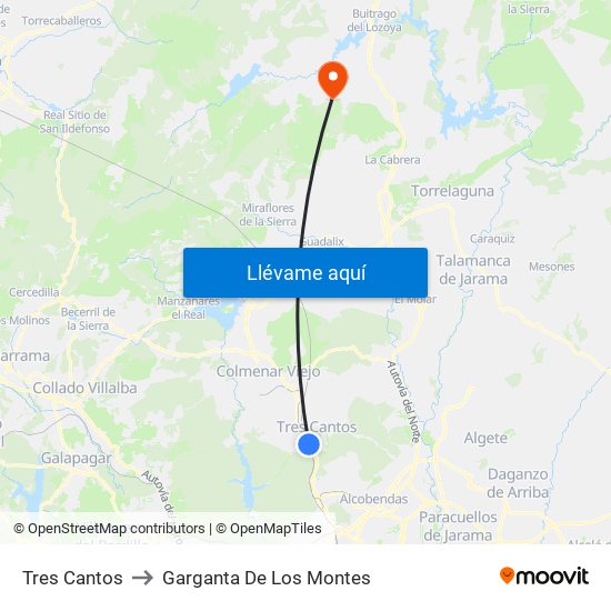 Tres Cantos to Garganta De Los Montes map