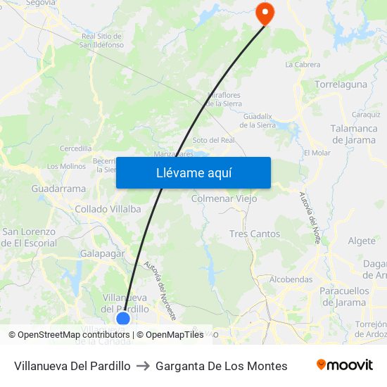 Villanueva Del Pardillo to Garganta De Los Montes map