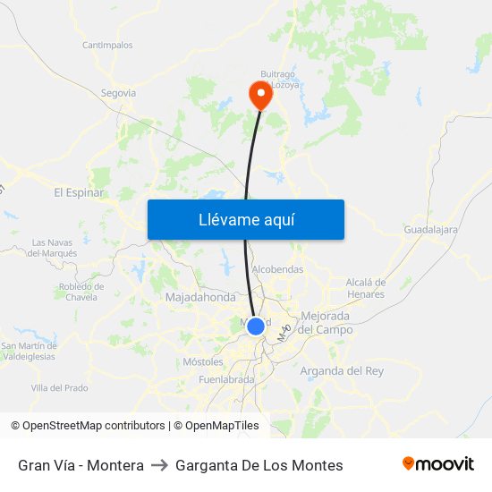 Gran Vía - Montera to Garganta De Los Montes map