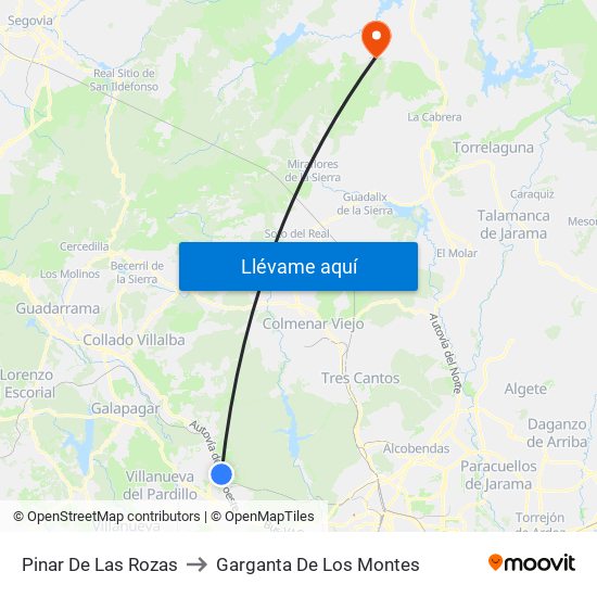 Pinar De Las Rozas to Garganta De Los Montes map