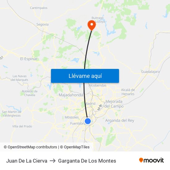 Juan De La Cierva to Garganta De Los Montes map