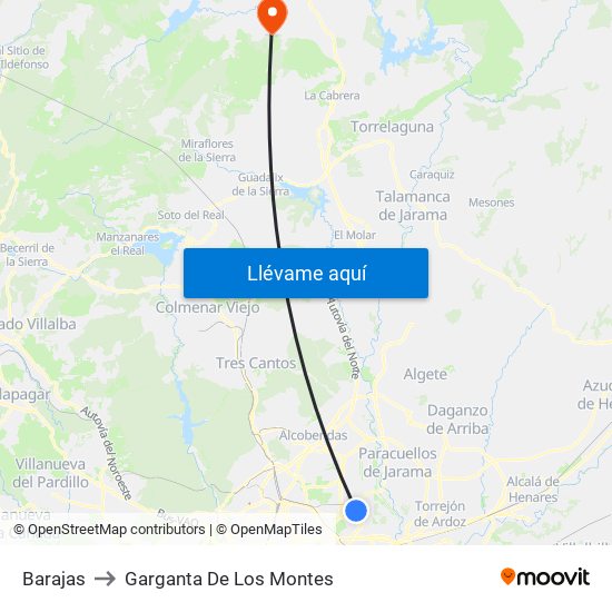 Barajas to Garganta De Los Montes map
