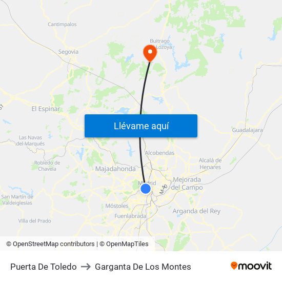 Puerta De Toledo to Garganta De Los Montes map