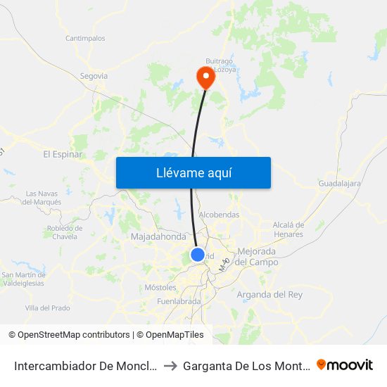 Intercambiador De Moncloa to Garganta De Los Montes map
