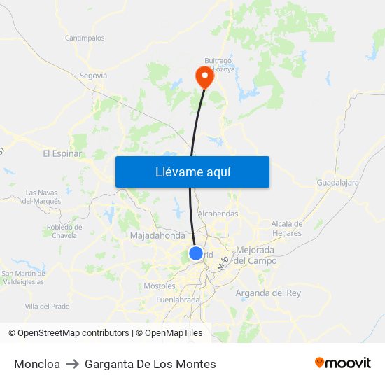 Moncloa to Garganta De Los Montes map