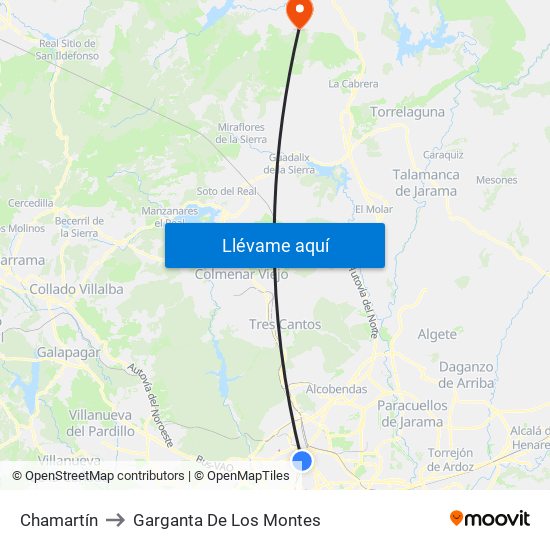 Chamartín to Garganta De Los Montes map