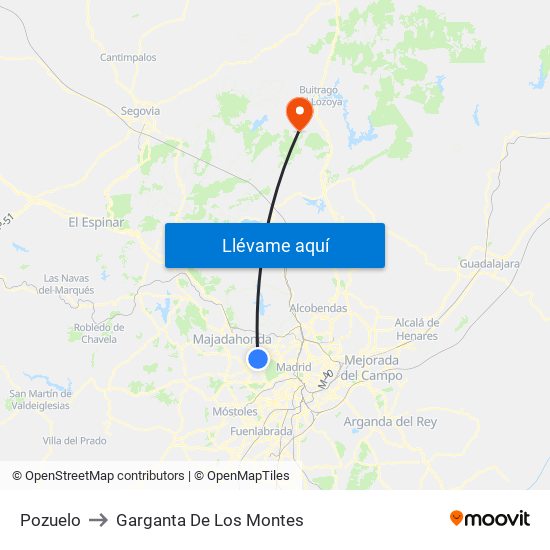 Pozuelo to Garganta De Los Montes map