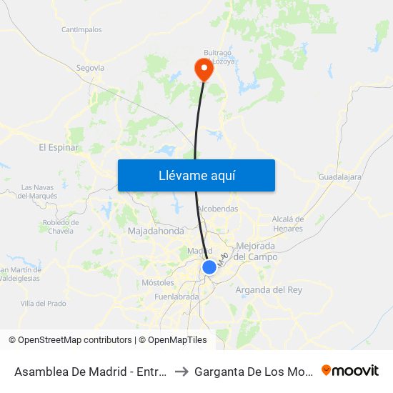 Asamblea De Madrid - Entrevías to Garganta De Los Montes map