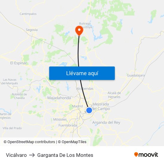 Vicálvaro to Garganta De Los Montes map