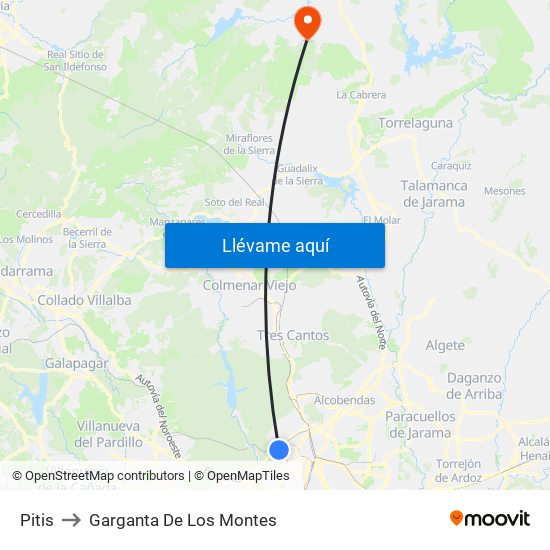 Pitis to Garganta De Los Montes map