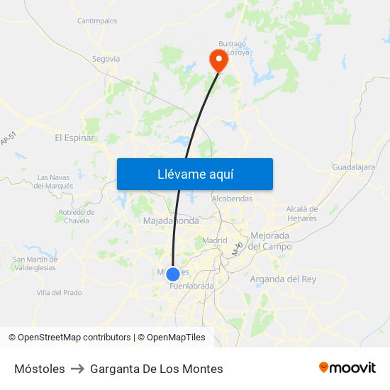 Móstoles to Garganta De Los Montes map