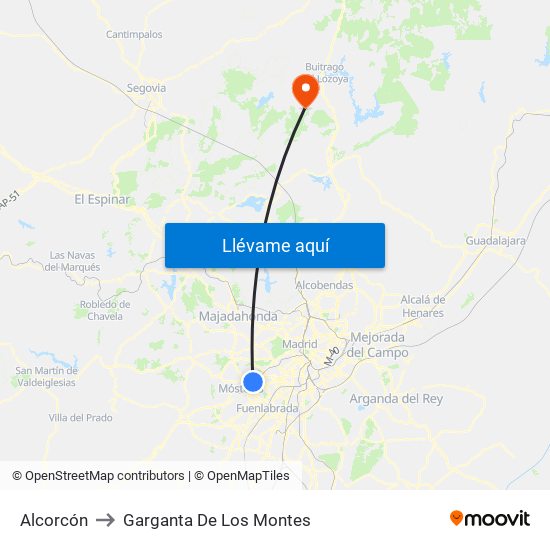 Alcorcón to Garganta De Los Montes map