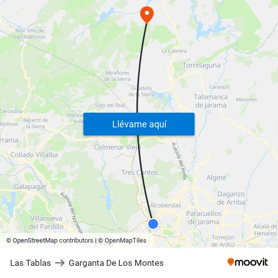Las Tablas to Garganta De Los Montes map