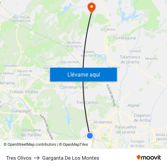 Tres Olivos to Garganta De Los Montes map