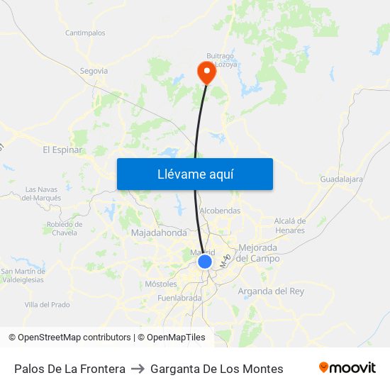 Palos De La Frontera to Garganta De Los Montes map