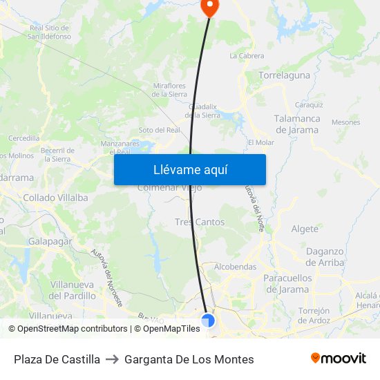 Plaza De Castilla to Garganta De Los Montes map
