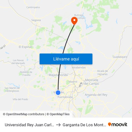 Universidad Rey Juan Carlos to Garganta De Los Montes map