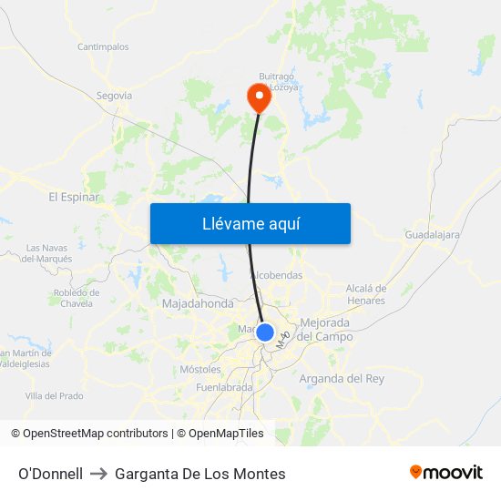 O'Donnell to Garganta De Los Montes map
