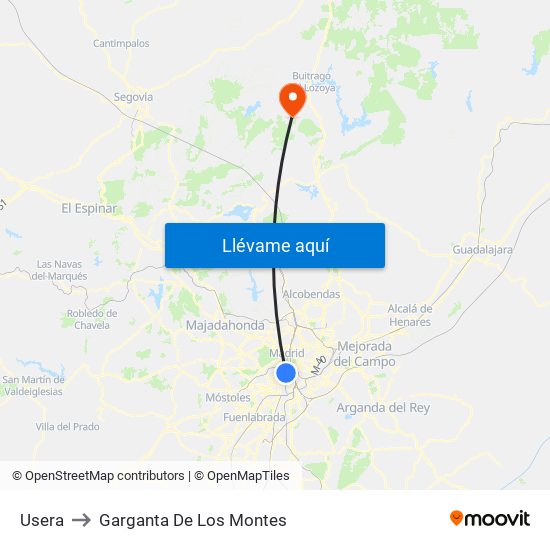 Usera to Garganta De Los Montes map