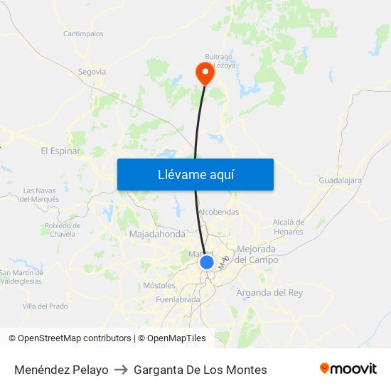 Menéndez Pelayo to Garganta De Los Montes map
