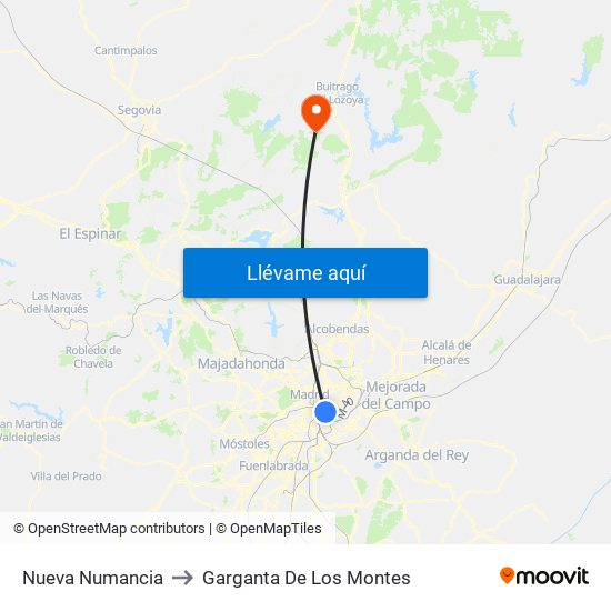 Nueva Numancia to Garganta De Los Montes map