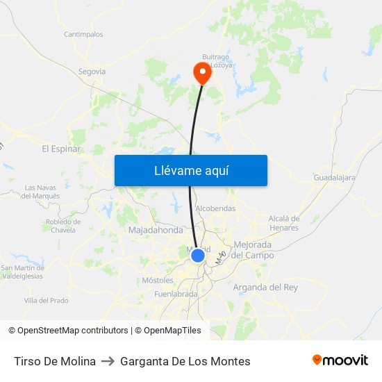 Tirso De Molina to Garganta De Los Montes map