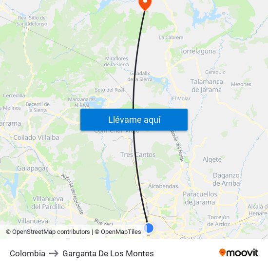 Colombia to Garganta De Los Montes map