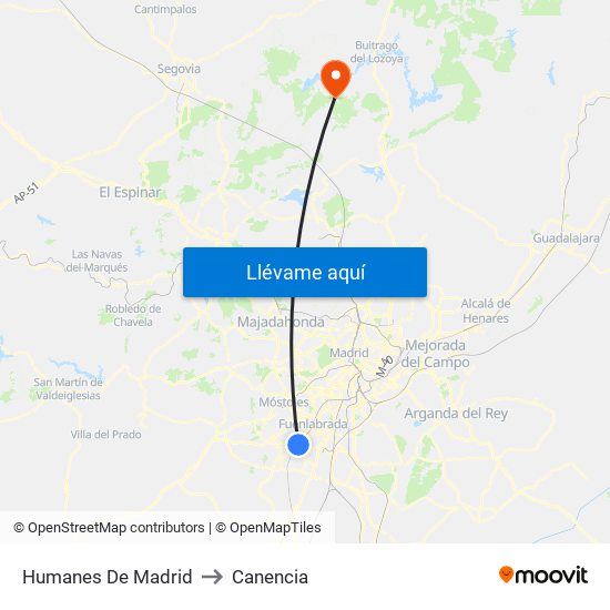 Humanes De Madrid to Canencia map