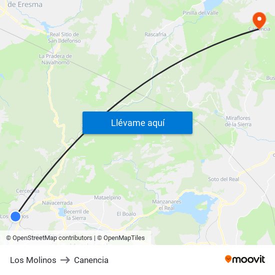 Los Molinos to Canencia map