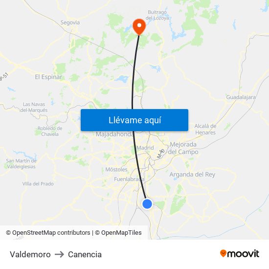 Valdemoro to Canencia map