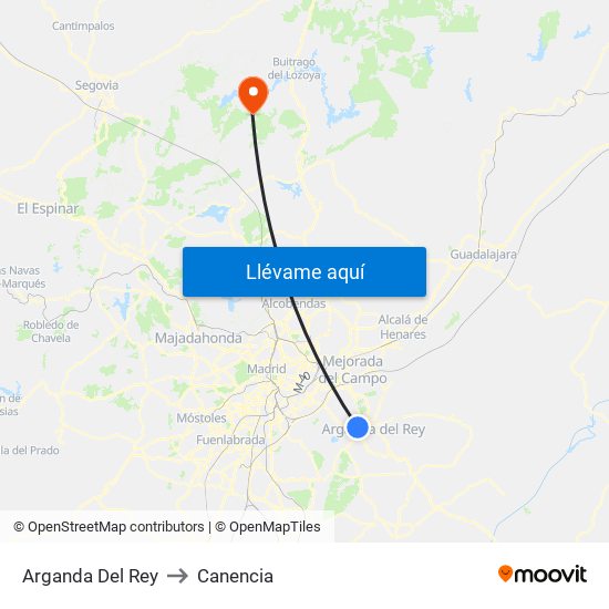 Arganda Del Rey to Canencia map