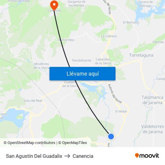 San Agustín Del Guadalix to Canencia map