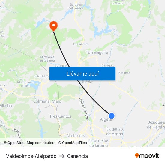 Valdeolmos-Alalpardo to Canencia map