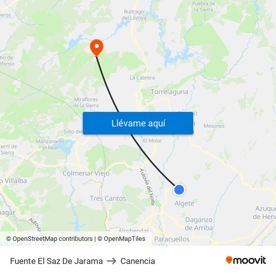 Fuente El Saz De Jarama to Canencia map