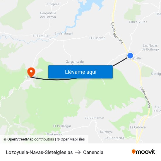 Lozoyuela-Navas-Sieteiglesias to Canencia map