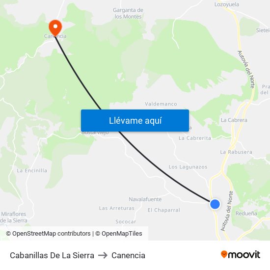 Cabanillas De La Sierra to Canencia map