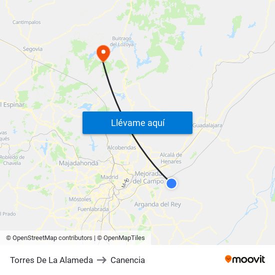 Torres De La Alameda to Canencia map